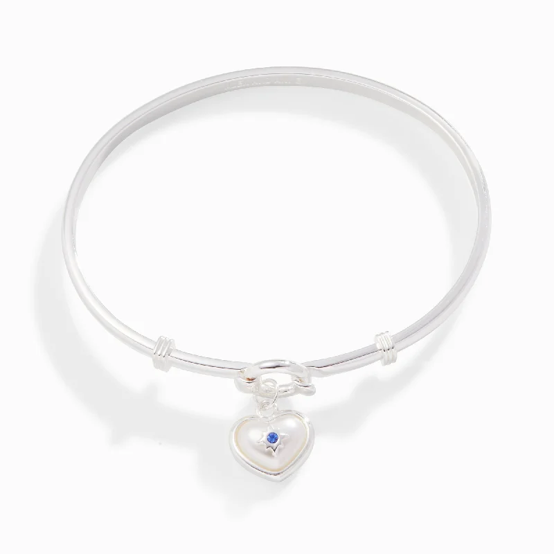 women's bracelets premium quality -Pearl Heart + Sapphire Charm Clip Bangle