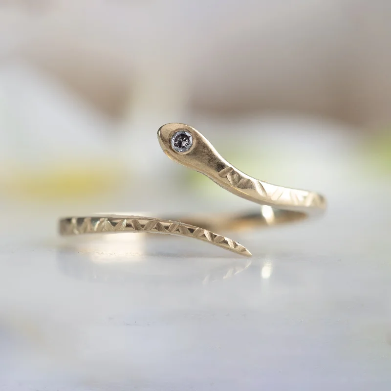 women's rings with hidden gem -The Salt and Pepper Diamond Serpent Ring | 14K Yellow Gold