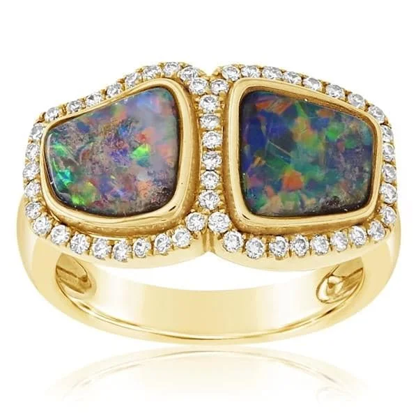 women's engagement rings with mixed metals -Double Boulder Opal & Diamond Ring