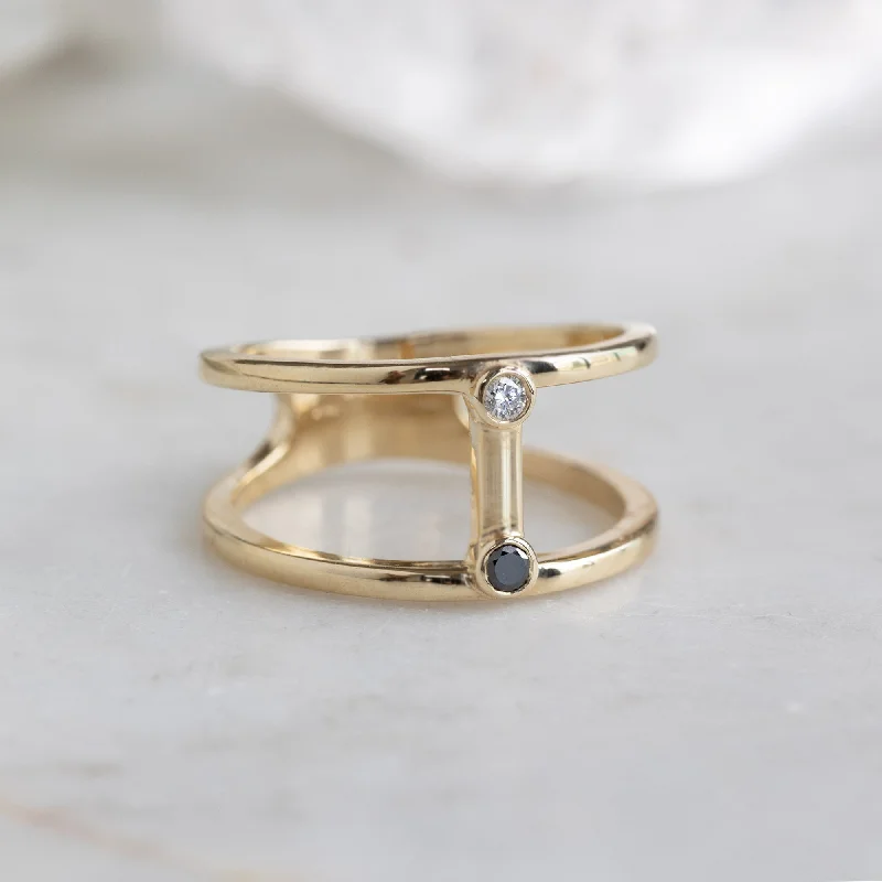 women's rings pave setting -The Duality Diamond Cage Ring | 10K Yellow Gold