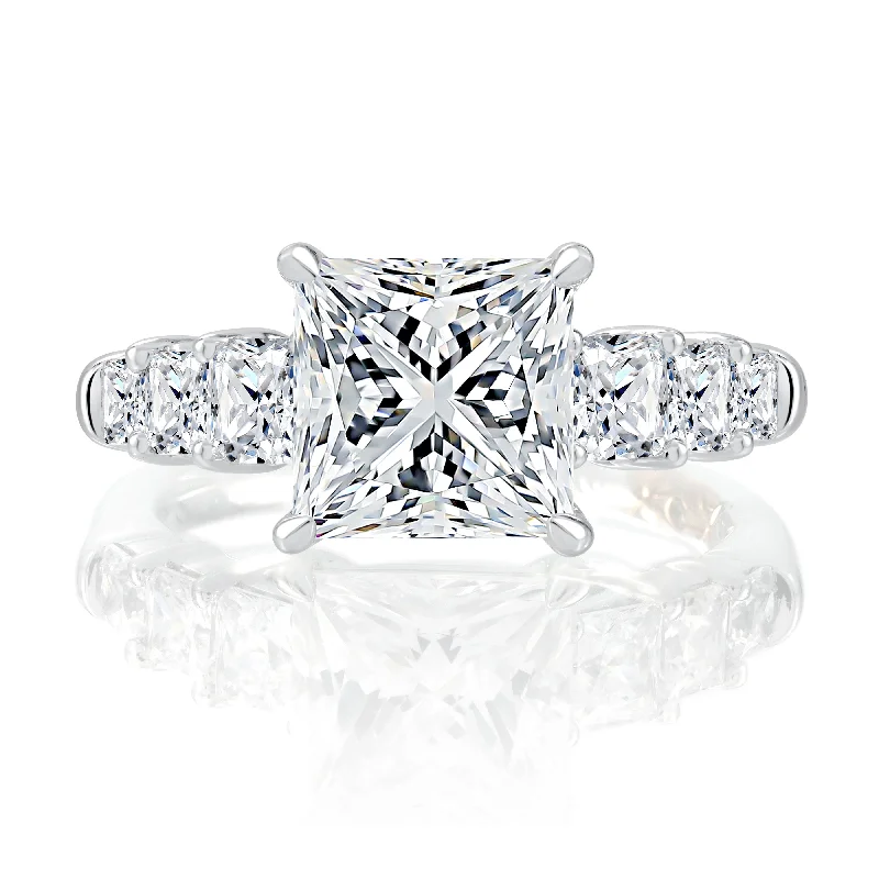 women's engagement rings three stone -V-Tip Prong Princess Cut Diamond Engagement Ring