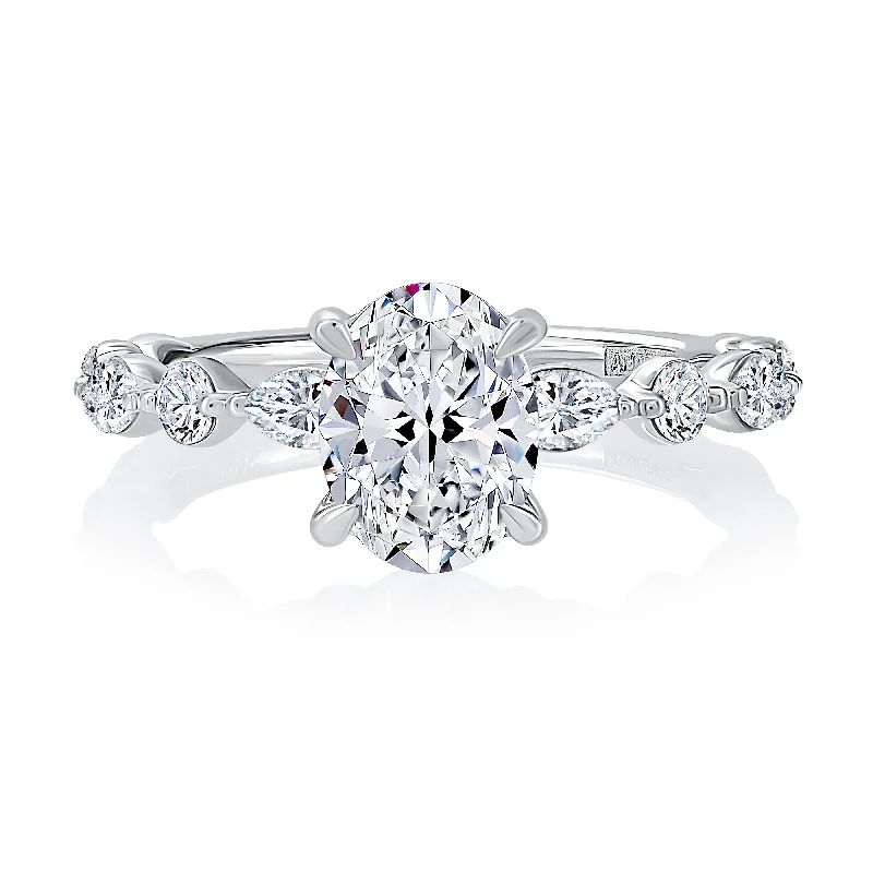 women's engagement rings oval cut -Floating Alternating Round and Marquise Diamond Engagement Ring