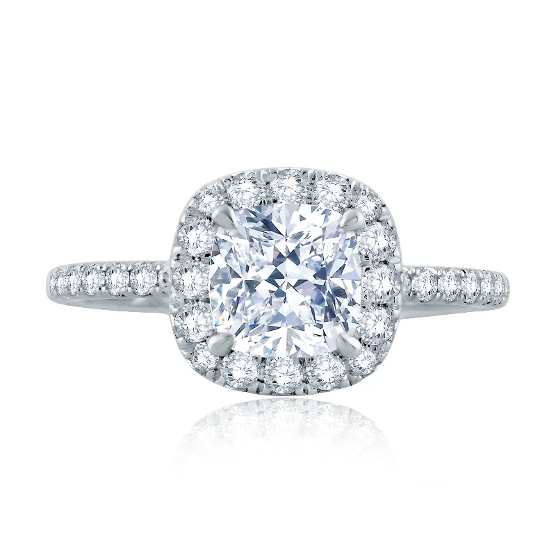 women's engagement rings marquise cut -Cushion Halo Engagement Ring with Belted Gallery Detail