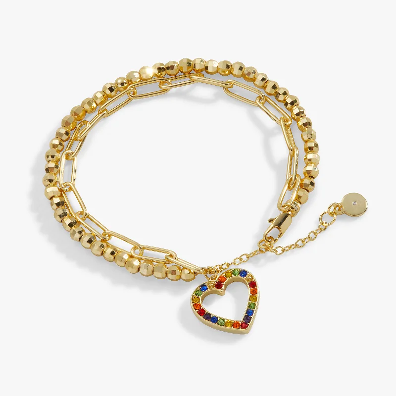 women's bracelets statement gemstone -Multicolor Heart Double Layer Adjustable Bracelet