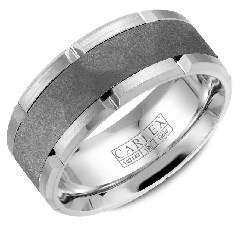 women's engagement rings baguette accents -Tantalum and 14K White Gold Bevel Cut Wedding Band