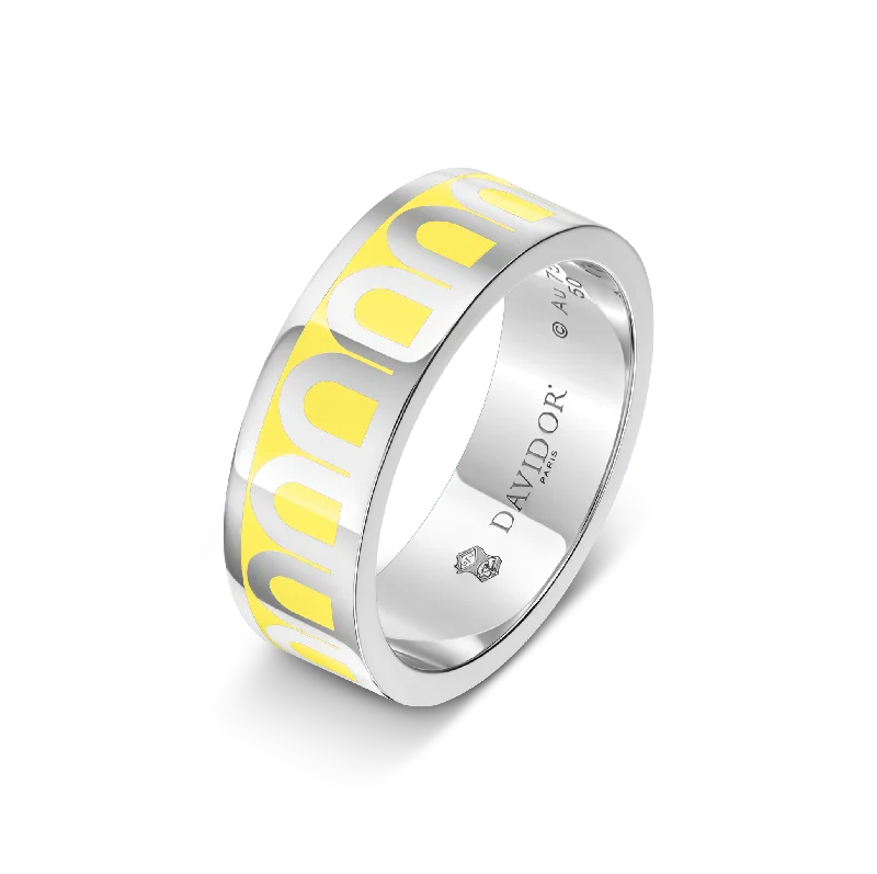 women's rings customizable -L'Arc de DAVIDOR Ring MM, 18k White Gold with Limoncello Lacquered Ceramic