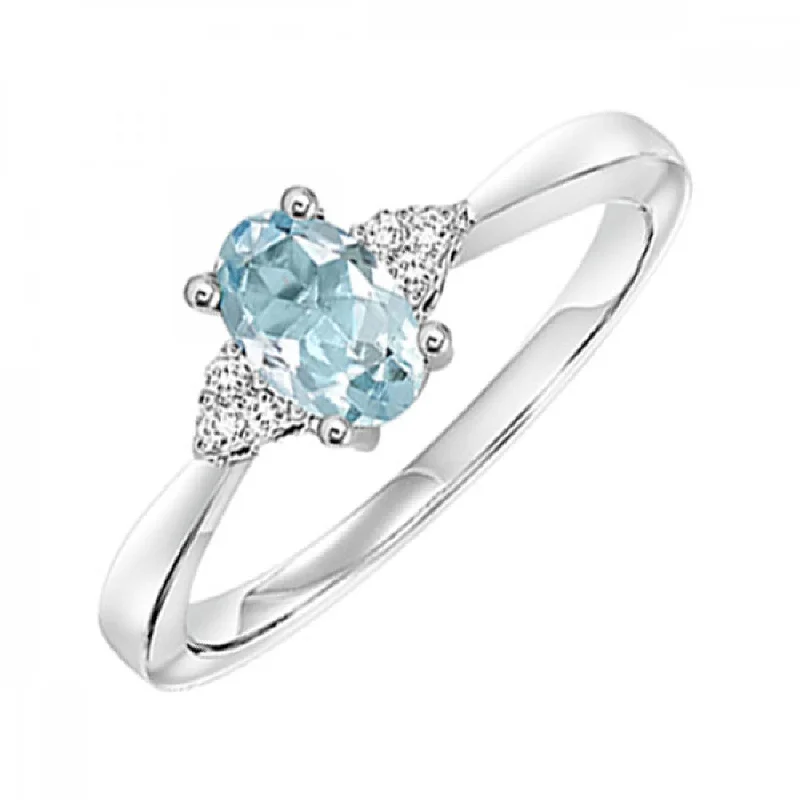 10KT White Gold Birthstone Ring - Aquamarine- March