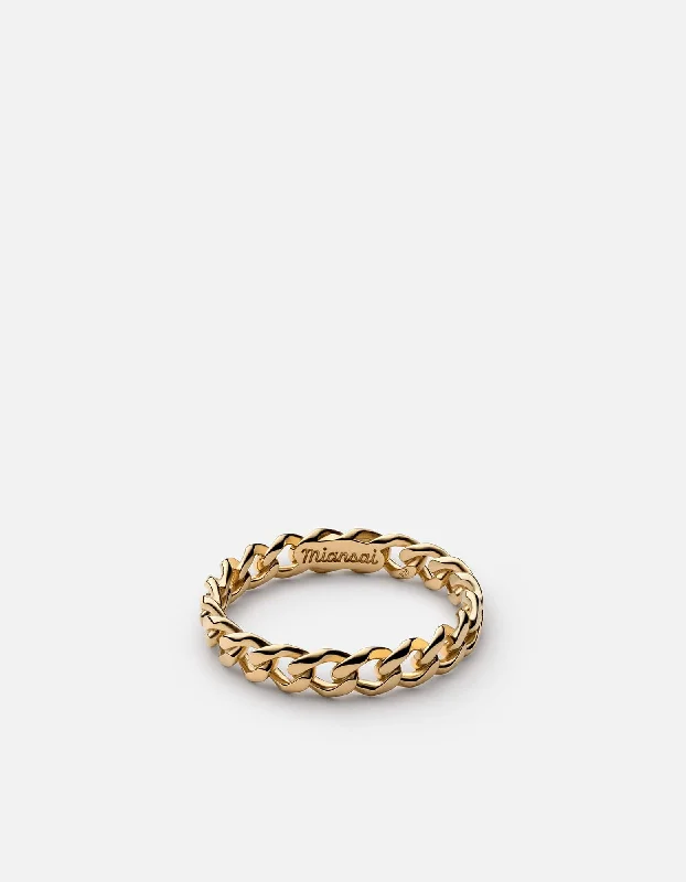 women's rings moissanite -Cuban Link Ring, Gold