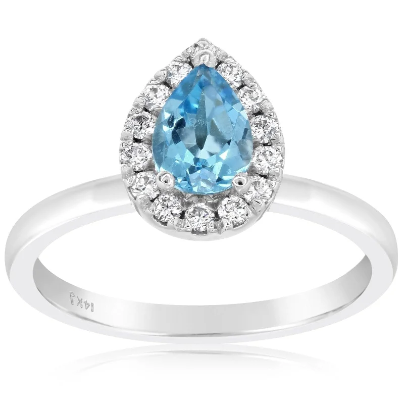 women's engagement rings celestial theme -Pear Cut Blue Topaz & Diamond Ring