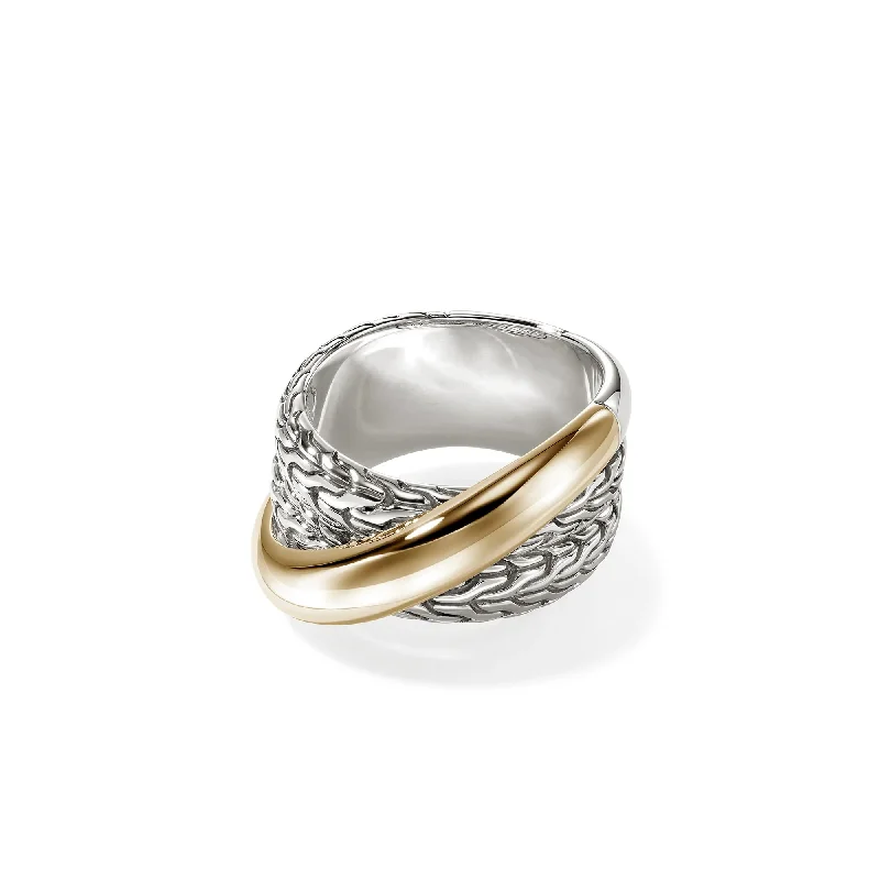 women's rings with mixed metals -14K Gold & Sterling Silver Essential Crossover Ring