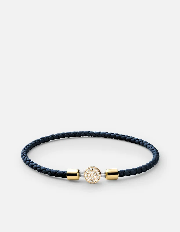 women's bracelets butterfly design -Nexus Leather Bracelet, 14k Gold Pavé