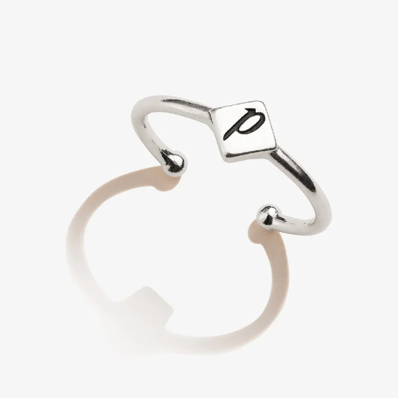 women's rings with hidden halo -Initial P Ring