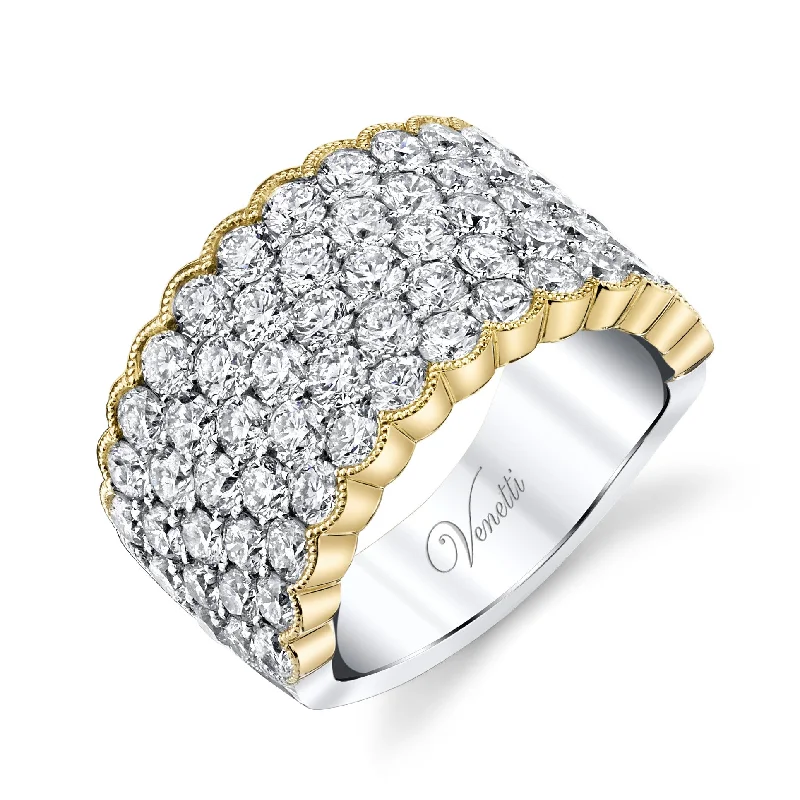 women's rings heart shape -Scallop Edge Two Tone Diamond Row Ring