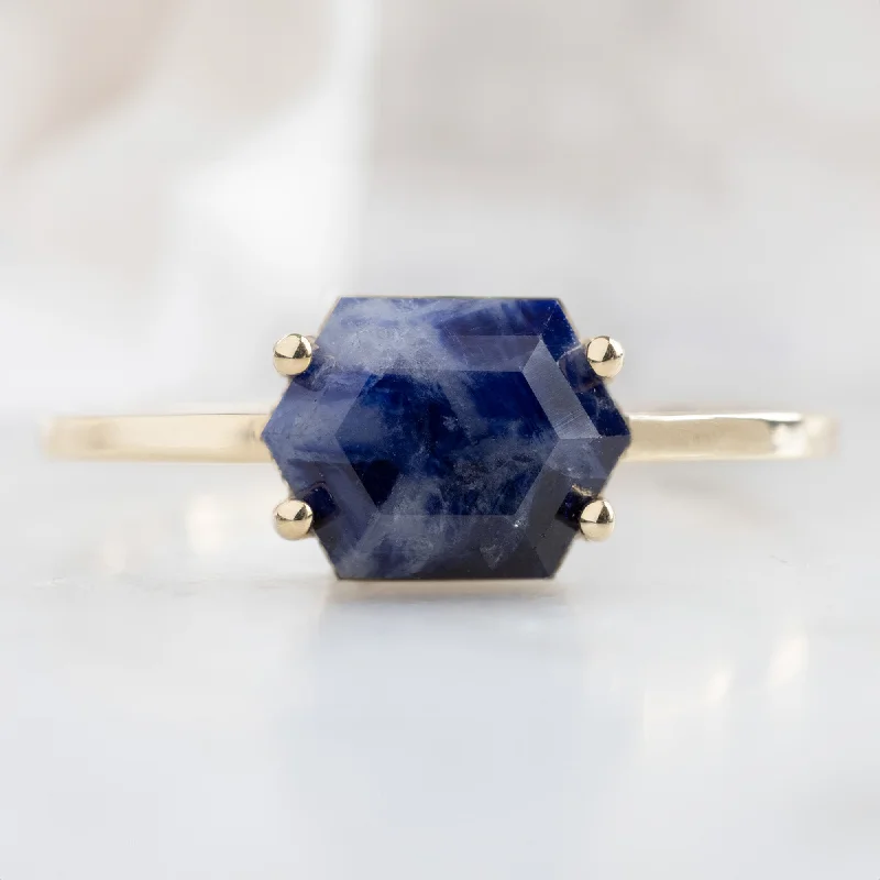 women's rings perfect fit -The Raw Sapphire Hexagon Ring | 10K Yellow Gold