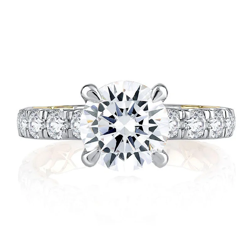 women's engagement rings marquise cut -Modern Two Tone Round Cut Diamond Engagement Ring