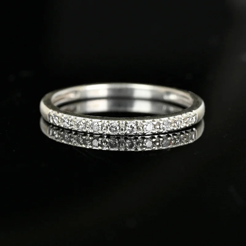 women's engagement rings split shank -Vintage White Gold Half Eternity Diamond Ring Band