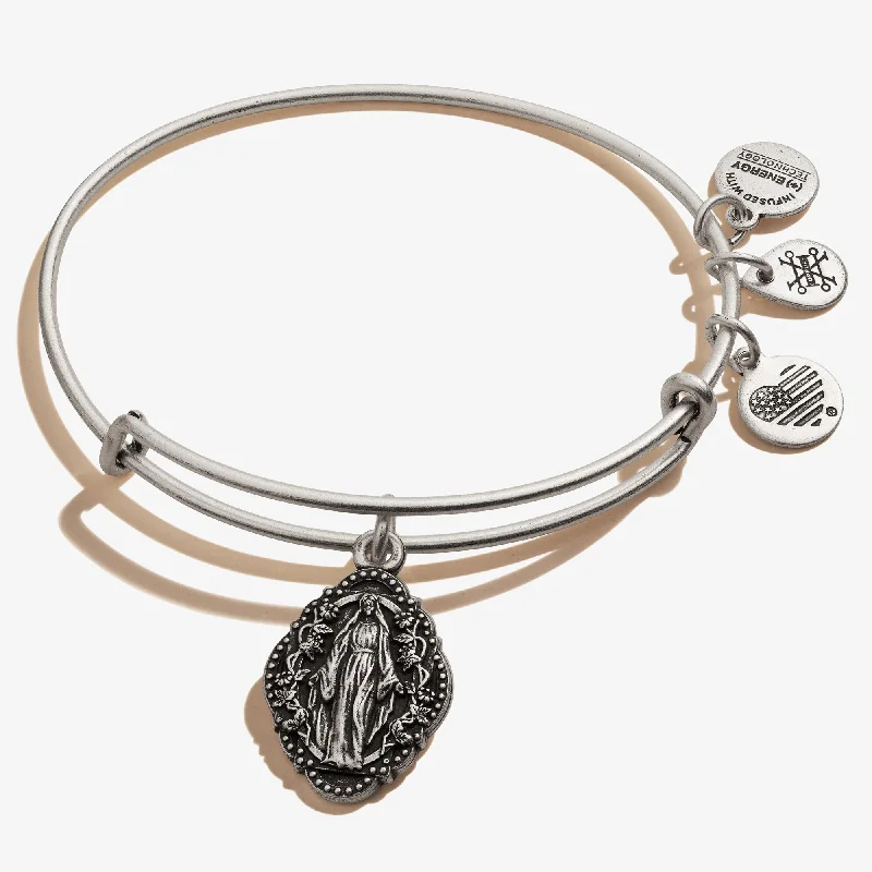 women's bracelets open bangle -Mother Mary Charm Bangle