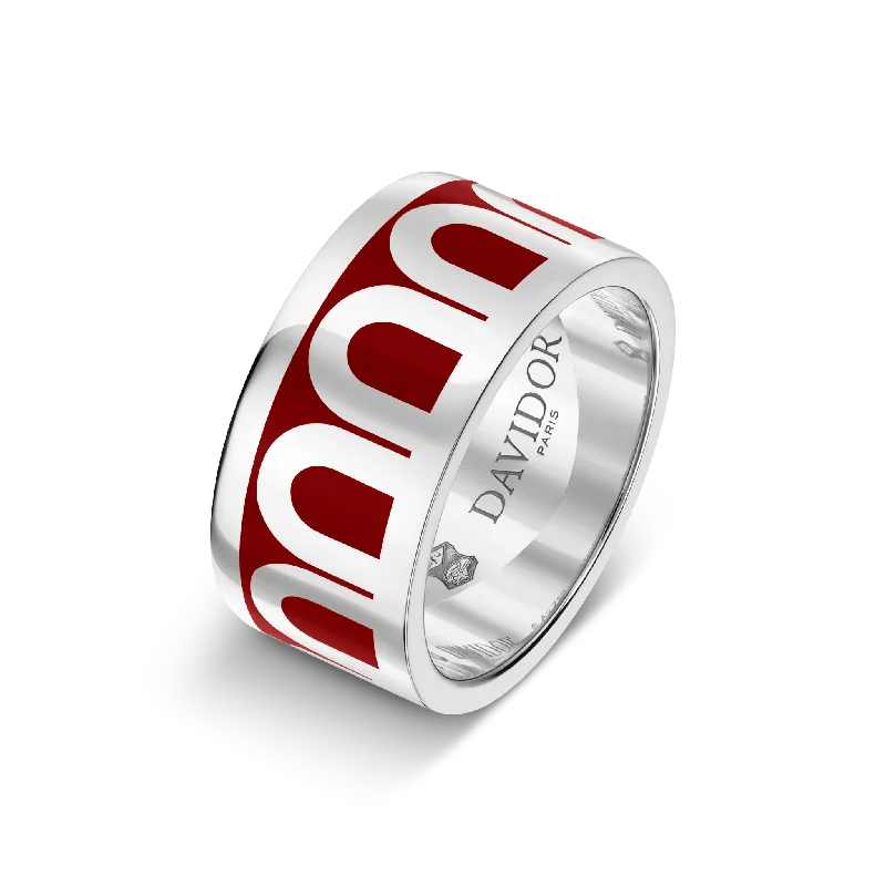 women's rings unique design -Sur-Mesure L'Arc de DAVIDOR Ring GM, 18k White Gold with DAVIDOR Bordeaux Lacquered Ceramic