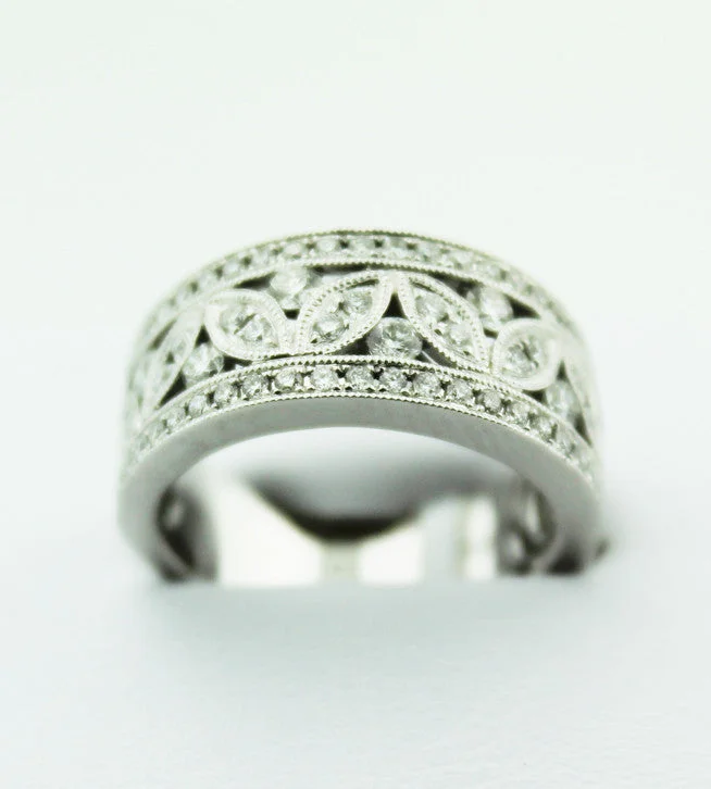 women's rings cathedral setting -Diamond Leaves