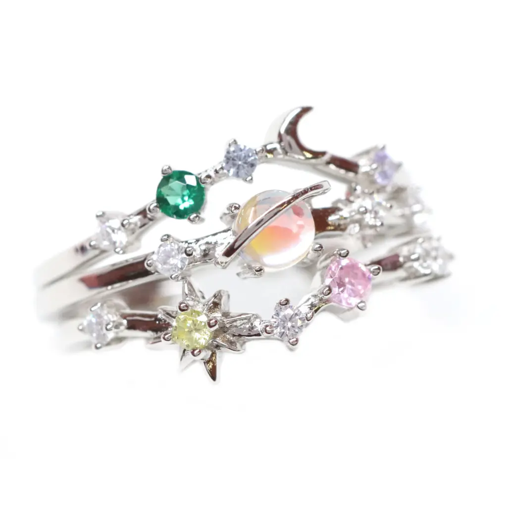 women's rings radiant cut -Galaxy Ring Stack