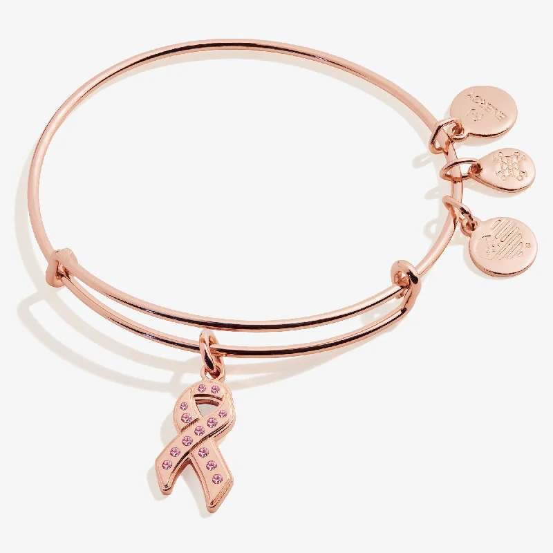 women's bracelets infinity love design -Pavè Breast Cancer Awareness Ribbon Charm Bangle