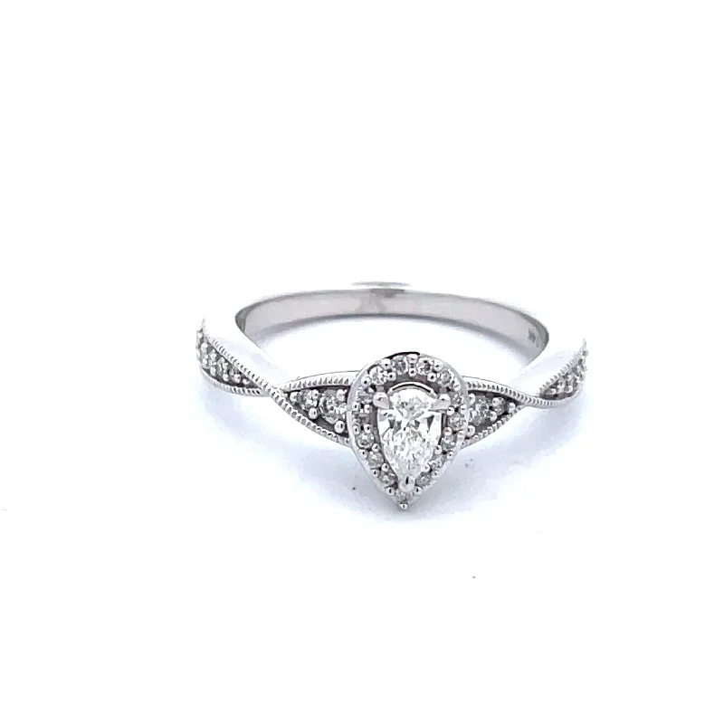 women's engagement rings nature inspired -14 Karat Diamond Engagement Ring with Pear Center