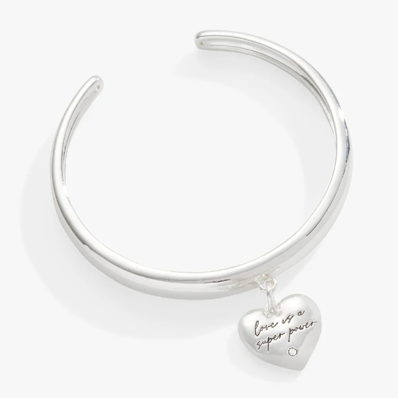 women's bracelets cross charm -Love is a Superpower Charm Cuff Bracelet