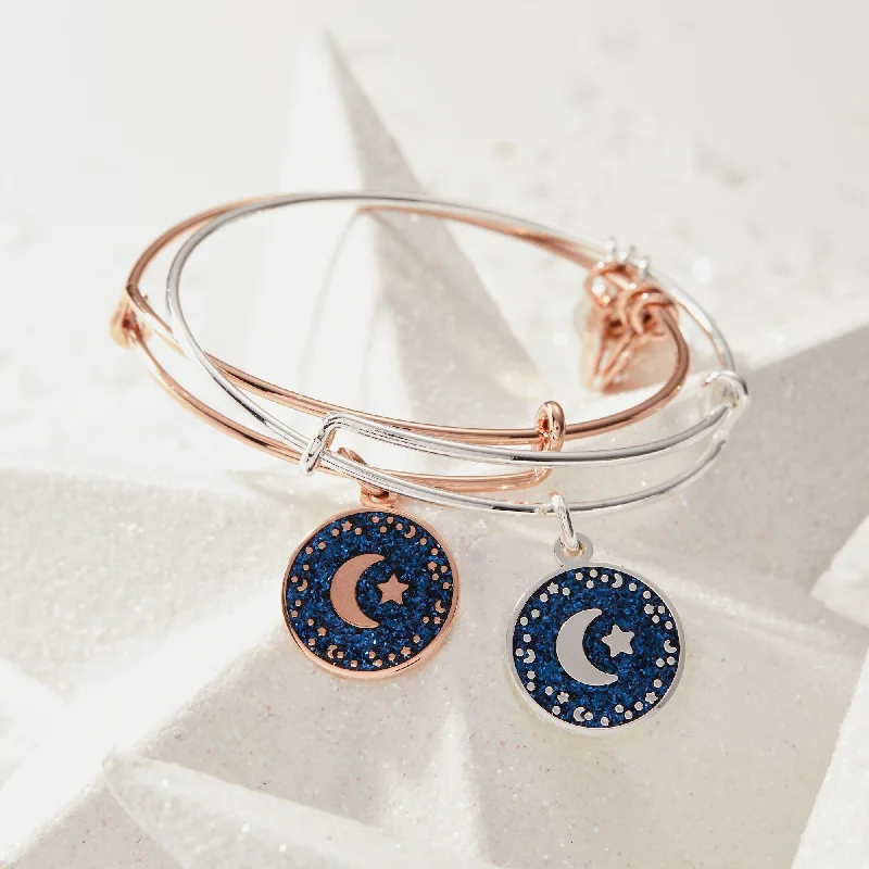 women's bracelets personalized name -Moon + Star Night Sky Charm Bangle