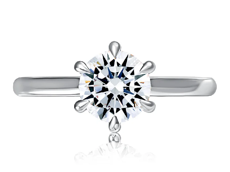 women's engagement rings sapphire -Six Prong Round Center Solitaire Diamond Engagement Ring