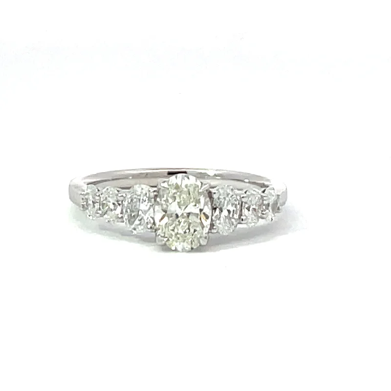 women's engagement rings vintage style -14K White Gold Rhodium Plated Oval Engagement Ring