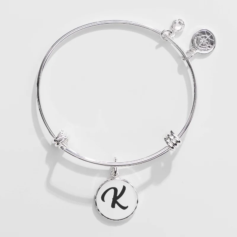 women's bracelets perfect stacking set -Letter K Charm Bangle, Halos & Glories