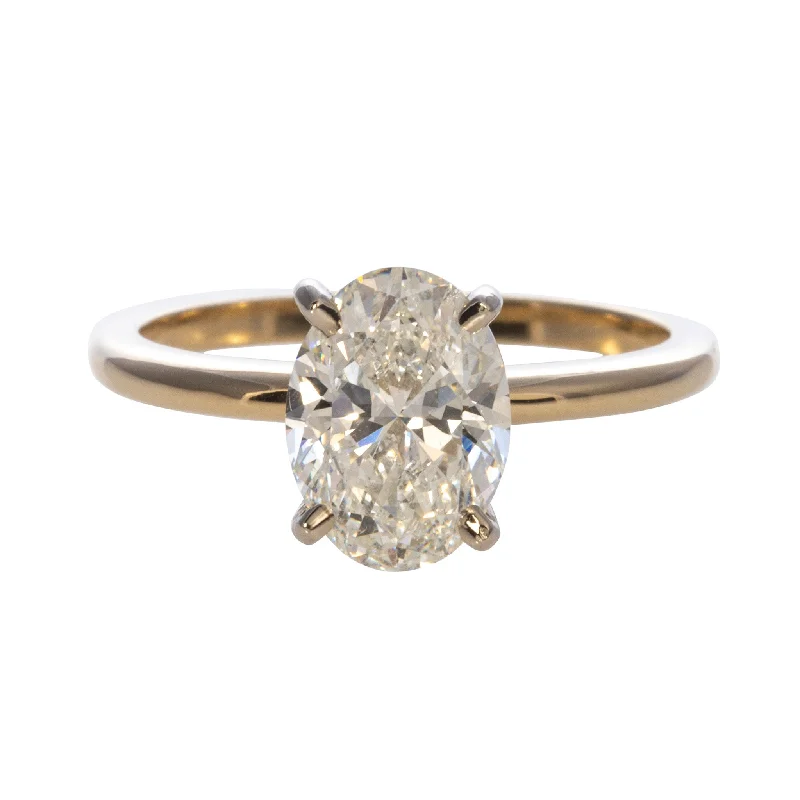 women's engagement rings with side stones -2ct Oval Diamond Solitaire 14K Gold Two Tone Engagement Ring