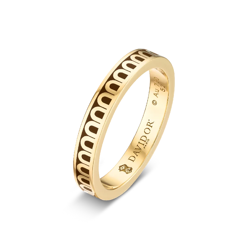 women's rings marquise cut -L'Arc de DAVIDOR Ring PM, 18k Yellow Gold with Cognac Lacquered Ceramic