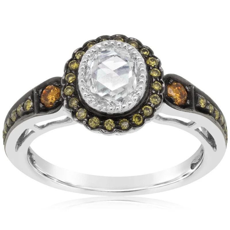 women's engagement rings ethically sourced -SETHI COUTURE Rose Cut White, Green & Orange Engagement Ring