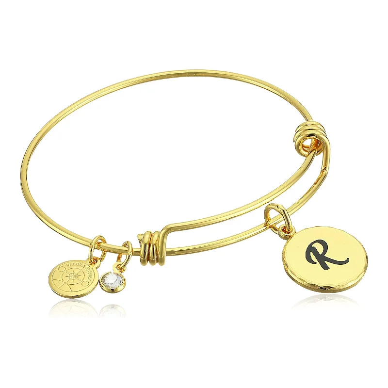 women's bracelets with engraved message -Letter R Charm Bangle, Halos & Glories