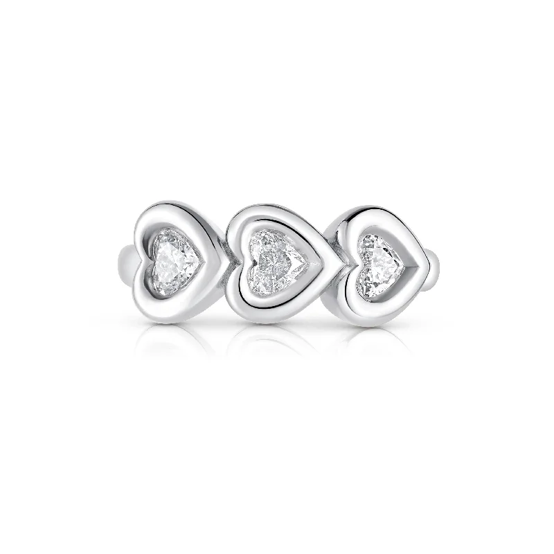 women's rings modern design -Puffy Trio Heart Ring