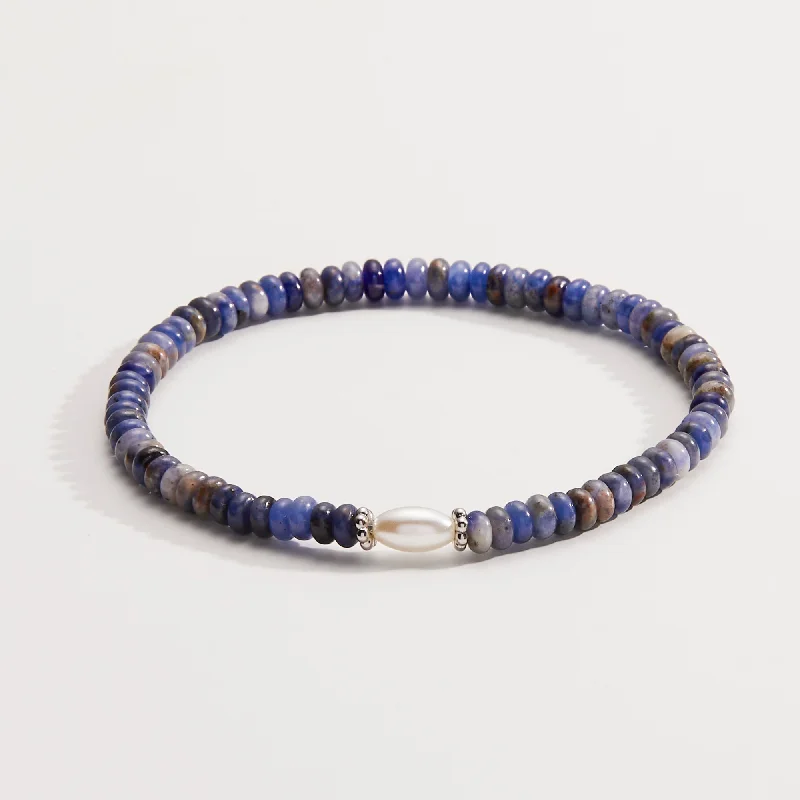 women's bracelets antique design -Sodalite and Pearl Stretch Bracelet