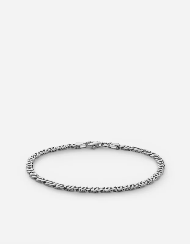 women's bracelets for daily wear -Track Chain Bracelet, Sterling Silver