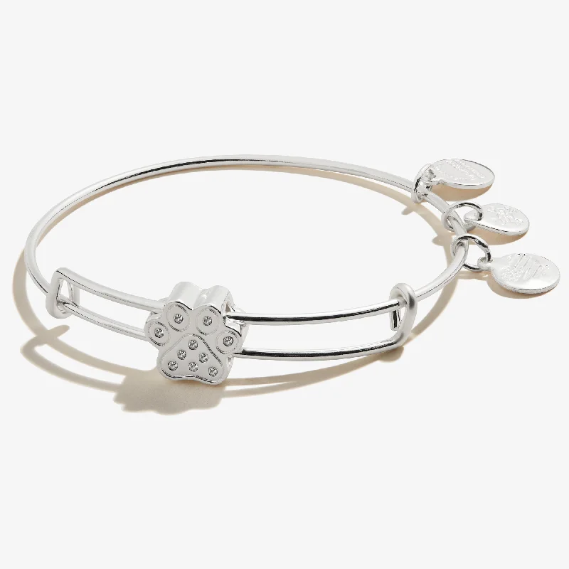 women's bracelets minimalist style -Pavé Paw Print Bead Charm Bangle