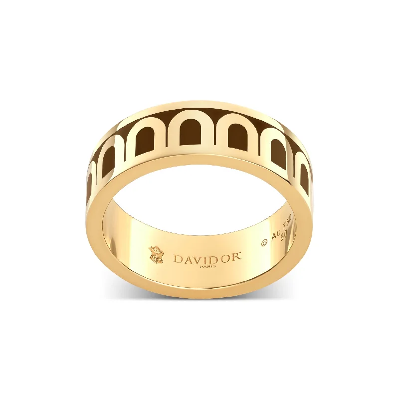 women's rings luxury collection -L'Arc de DAVIDOR Ring MM, 18k Yellow Gold with Cognac Lacquered Ceramic