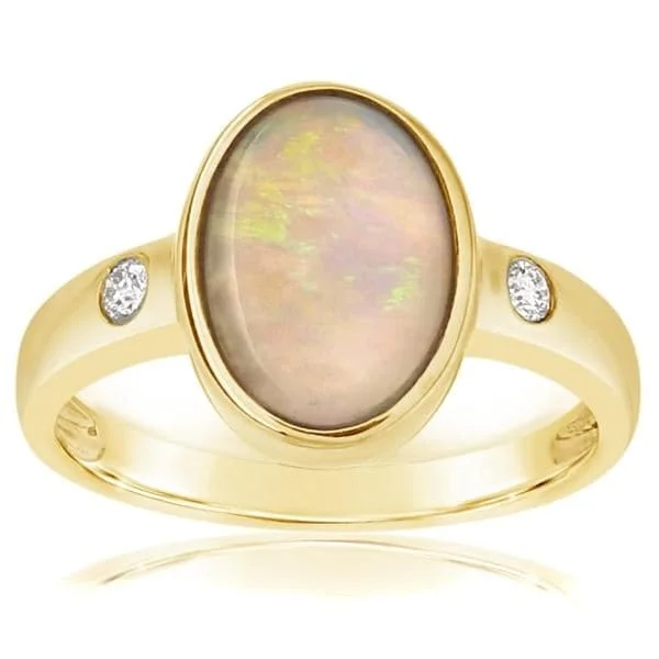 women's engagement rings oval diamond -Bezel Set Opal & Diamond Ring