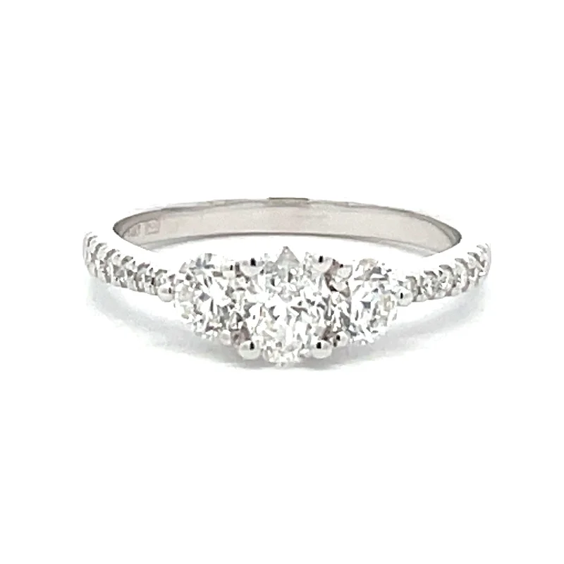 women's engagement rings round cut -14 Karat White Gold Three Stone Engagement Ring