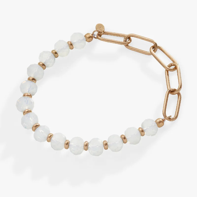 women's bracelets celestial theme -Moonstone Beaded and Chain Stretch Bracelet