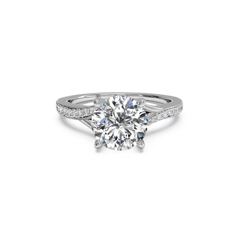 women's engagement rings art deco -Micropave Bypass Round Brilliant Diamond Engagement Ring