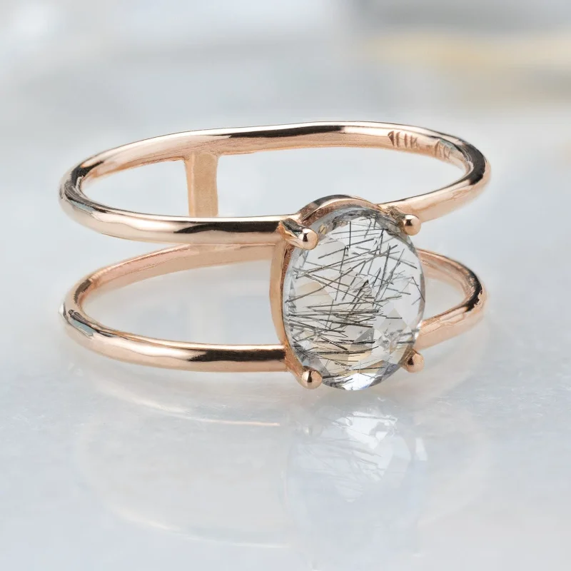 women's rings gold -The Tourmaline in Quartz Cage Ring | 10K Rose Gold