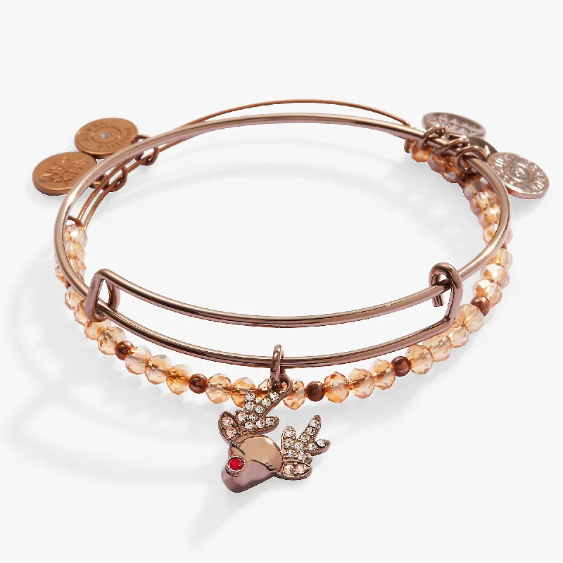 women's bracelets vintage style -Reindeer Charm Bangle, Set of 2