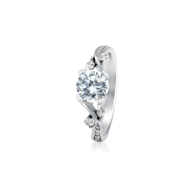 women's engagement rings silver -Tansy Round Brilliant Diamond Engagement Ring