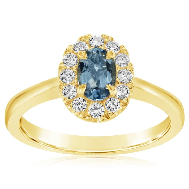 women's engagement rings heirloom quality -Aquamarine & Halo Diamond Ring